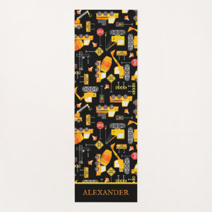Kids Watercolor Construction Vehicles Personalised Yoga Mat