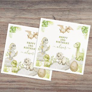Kids Watercolor Dinosaur Birthday Party Napkin