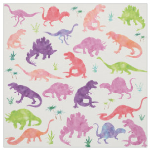 Kids Watercolor Dinosaur Silhouette Pink Purple Fabric