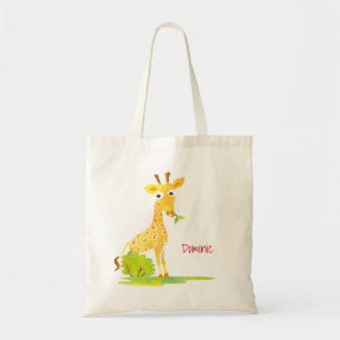 Kids Watercolor Giraffe Personalised Cute Animal Tote Bag