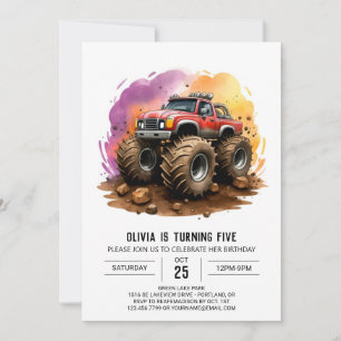 Kids' Watercolor Monster Truck Birthday Invitation