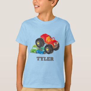 Kids Watercolor Red Monster Stunt Truck T-Shirt