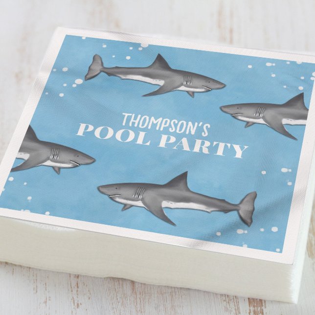 Kids Watercolor Sharks Birthday Party Custom  Napkin (Creator Uploaded)