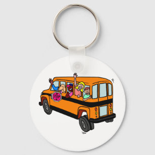 Kids Waving From School Bus Key Ring