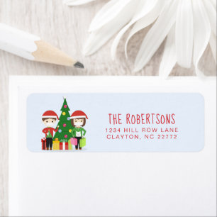 Kids wearing Face Masks Christmas 2020 Return Address Label