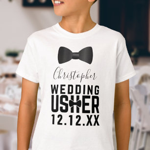 Kids Wedding Usher Black Bow Tie T-Shirt