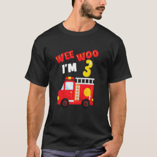 Kids Wee Woo Fire Truck 3 Year Old Firefighter T-Shirt
