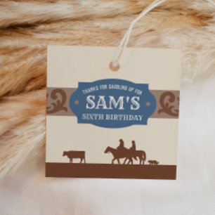 Kids Western Birthday Party Blue/Brown Thank You Favour Tags