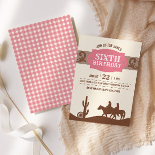 Kids Western Birthday Pink & Brown Party Invitation