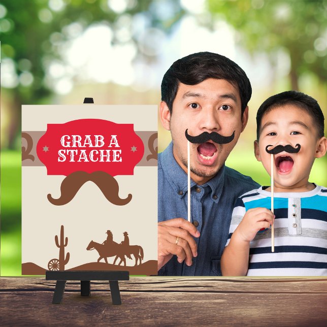 Kids Western Red "Grab a stache" Party Favour Sign (Creator Uploaded)
