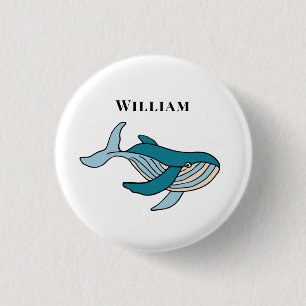 Kids Whale Classic Personalised Name 3 Cm Round Badge