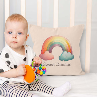Kids Whimsical Pastel Rainbow in Clouds Cushion