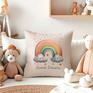 Kids Whimsical Pastel Rainbow in Clouds Cushion