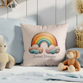 Kids Whimsical Pastel Rainbow in Clouds Cushion