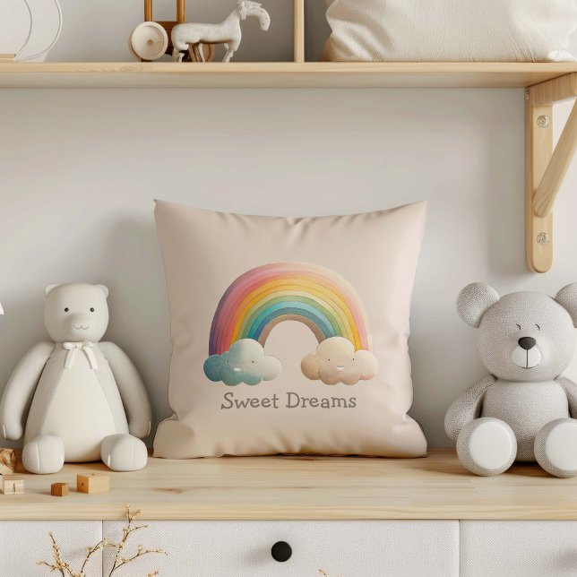 Kids Whimsical Pastel Rainbow in Clouds Cushion (Creator Uploaded)