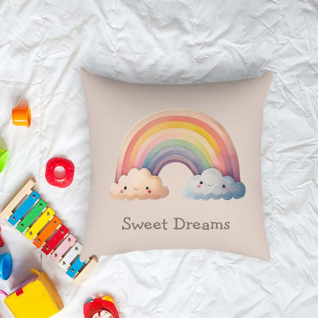 Kids Whimsical Pastel Rainbow in Clouds Cushion (Creator Uploaded)