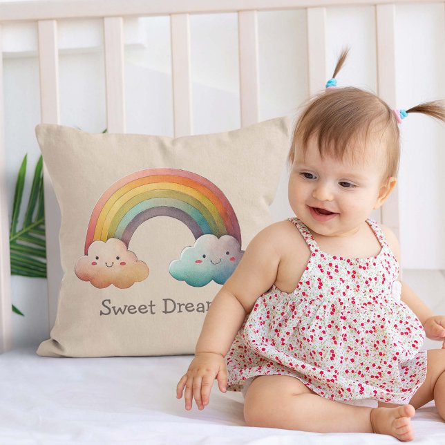 Kids Whimsical Pastel Rainbow in Clouds Cushion (Creator Uploaded)