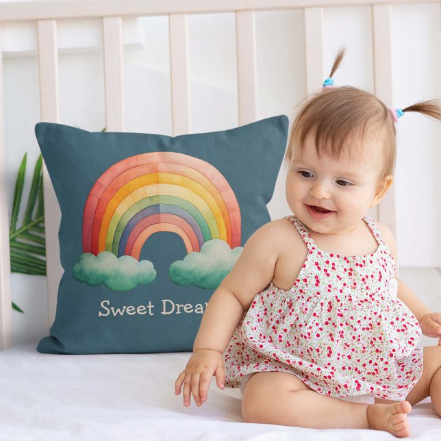 Kids Whimsical Pastel Rainbow in Clouds Cushion (Creator Uploaded)