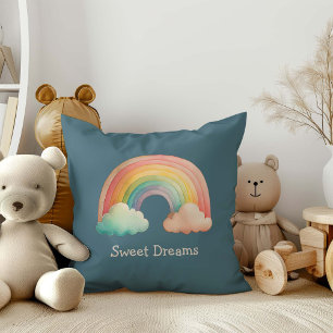 Kids Whimsical Pastel Rainbow in Clouds Cushion