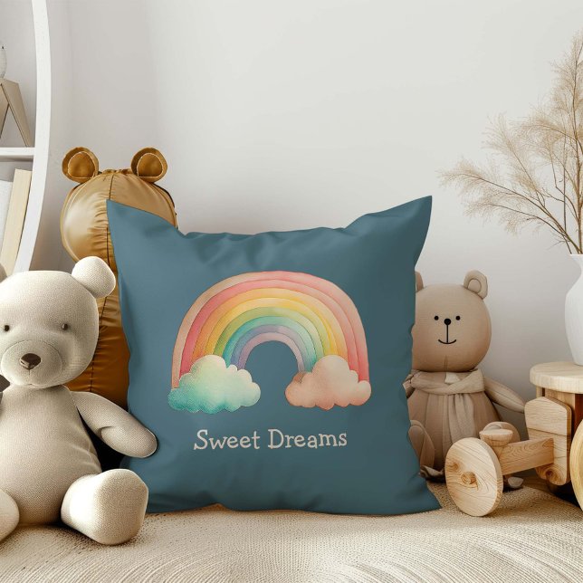 Kids Whimsical Pastel Rainbow in Clouds Cushion (Creator Uploaded)