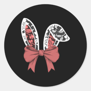 Kids White Lace Bow Rabbit Ears Easter Bunny Boys Classic Round Sticker