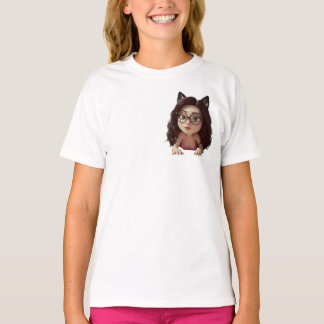 Kids White With Cute Curly Hair Girl's Tshirt 