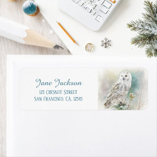 Kids Winter Watercolor Owl Return address  Label