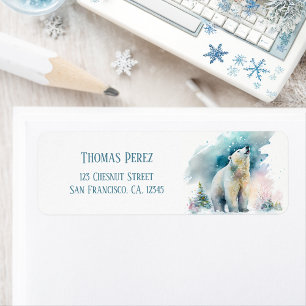 Kids Winter Watercolor  Polar Bear Return address  Label