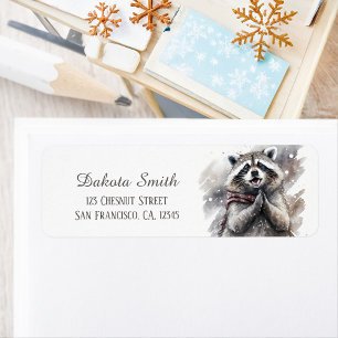 Kids Winter Watercolor Racoon Return address  Return Address Label