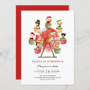 Kids Winter Wonderland Ferris Wheel Xmas Birthday Invitation