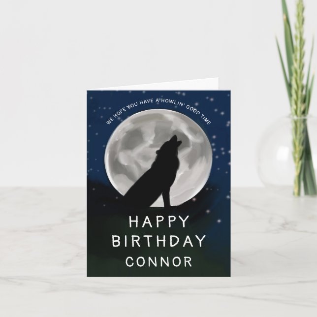 Kids Wolf Howling at the Moon Wolves Birthday Card (Front)