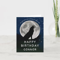 Kids Wolf Howling at the Moon Wolves Birthday Card