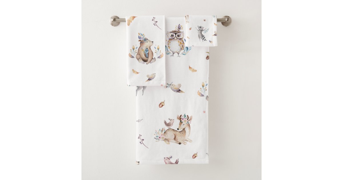 Kids Woodland Animal Bath Towel Set | Zazzle