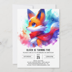  Kids Woodland Fox Birthday  Invitation