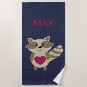 Kids Woodland Racoon Adorable Personalised Animal Beach Towel