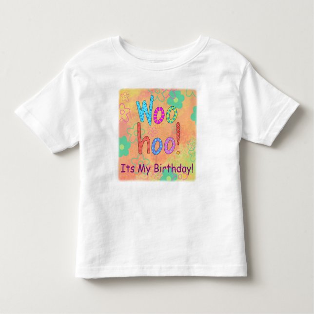 Kid's Woohoo Its My Birthday Orange Graphic Toddler T-Shirt (Front)