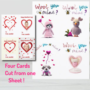 Kids Wooly Hearts 4xValentine's Day Card