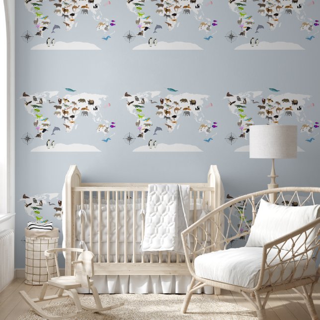 Kids World Map Animals Baby Nursery Children  Wallpaper (Kids)
