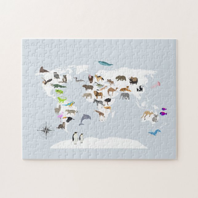 Kids World Map Animals Jigsaw Puzzle (Horizontal)
