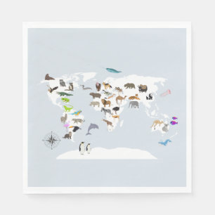 Kids World Map Animals Napkin