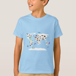 Kids World Map Animals T-Shirt