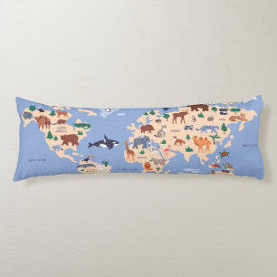 Kids World map Cute Whimsical Modern Body Cushion