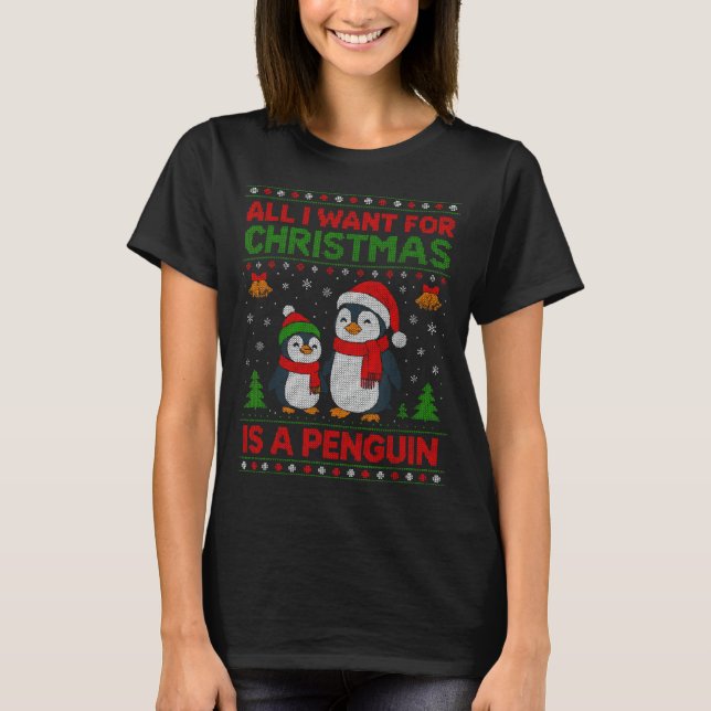 Kids Xmas Tee, All I Want For Christmas Is A Pengu T-Shirt (Front)