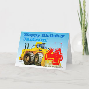 Kid's Yellow Digger 4th Birthday Card