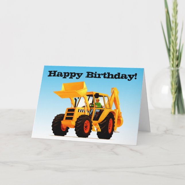 Kid's Yellow Digger Birthday Card (Front)