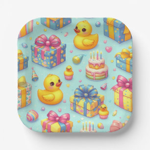 Kids Yellow Duck Birthday Party Paper Plates