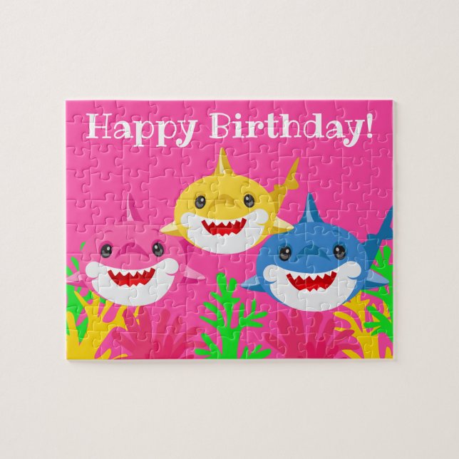 Kids Yellow Shark & Family Birthday Jigsaw Puzzle (Horizontal)