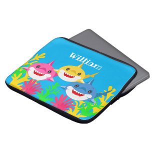 Kids Yellow Shark & Family Birthday   Laptop Sleeve