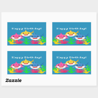Kids Yellow Shark & Family Birthday Rectangular S Rectangular Sticker