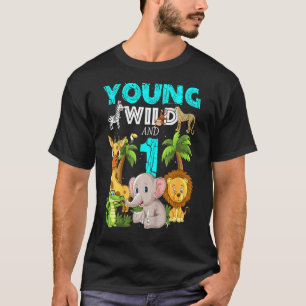 Kids Young Wild And 1 1st Birthday Safari Zoo Ani T-Shirt